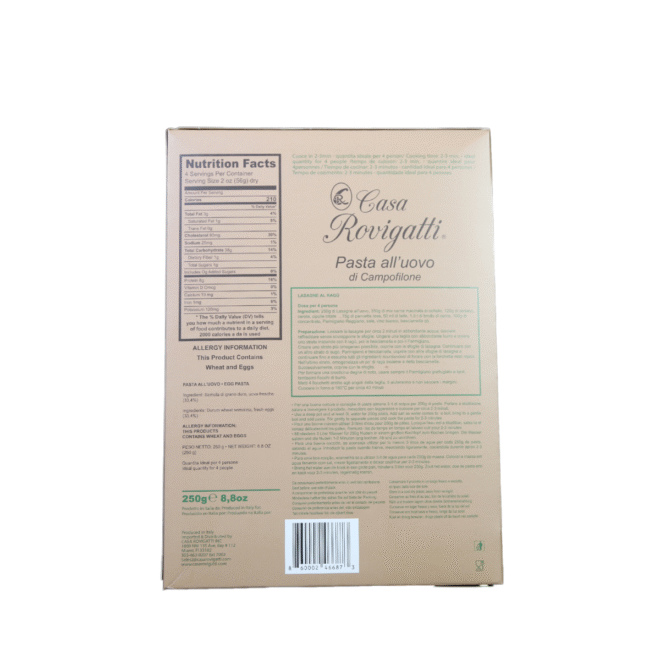 Lasagne 250 Gramos | Casa Rovigatti Di Campofilone Pasta - Imagen 2